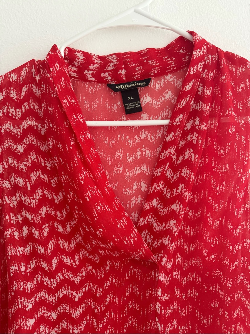 Millennium Red Printed Wrap-Style Blouse